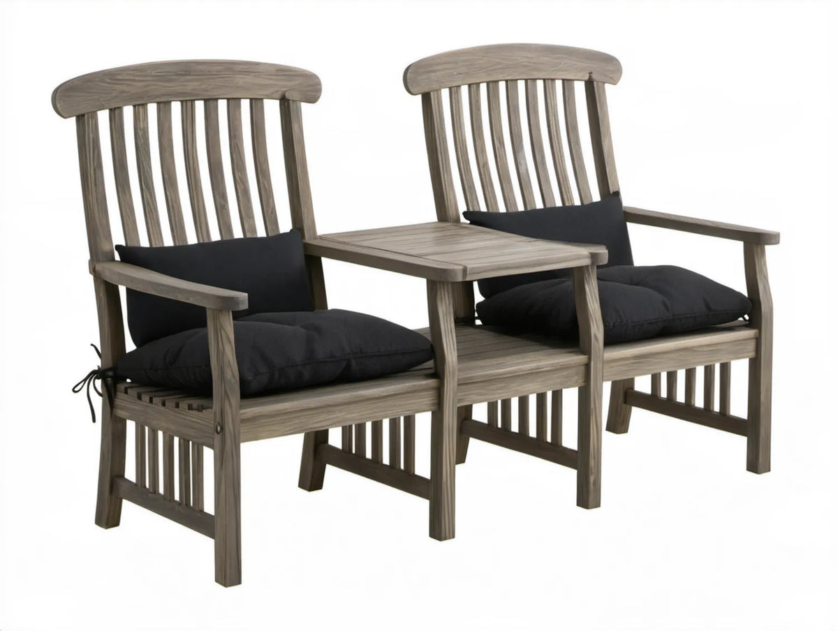 Zestaw ogrodowy z litego drewna akacjowego ze stolikiem, szary/czarny, 165 x 69 x 103 cm