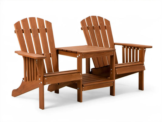 Dwuosobowy zestaw Adirondack z drewna jodłowego ze stolikiem, brązowy, 170 x 75 x 92 cm