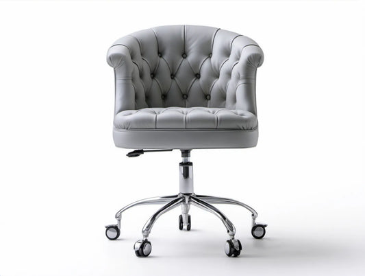 Szary pikowany fotel obrotowy z ekoskóry PU 62 x 65 x 90–100 cm