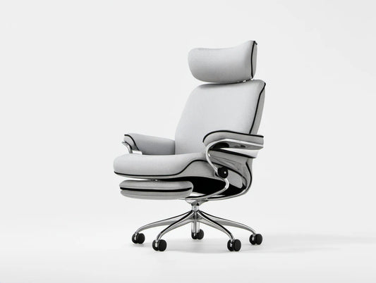 Ergonomiczny obrotowy fotel biurowy jasnoszary z podnóżkiem, 68 x 68 x 118–128 cm