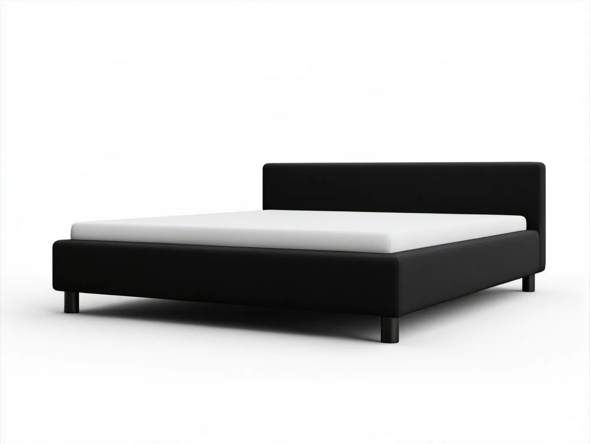 Czarne łóżko tapicerowane ze skóry syntetycznej PU 160 x 200 cm