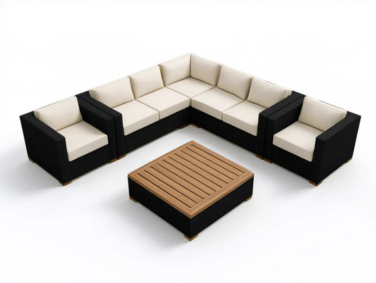 Modułowy zestaw wypoczynkowy 7-osobowy w kształcie U 320 x 250 x 65 cm Czarny/Kremowy/Brązowy