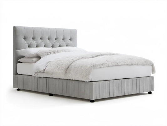 Tapicerowane łóżko dwuosobowe Chesterfield 160 x 200 cm Szare