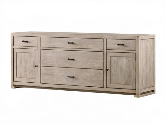 Kredens jasnoszary/czarny z płyty MDF, 180 x 45 x 85 cm, 5 szuflad i 2 drzwi
