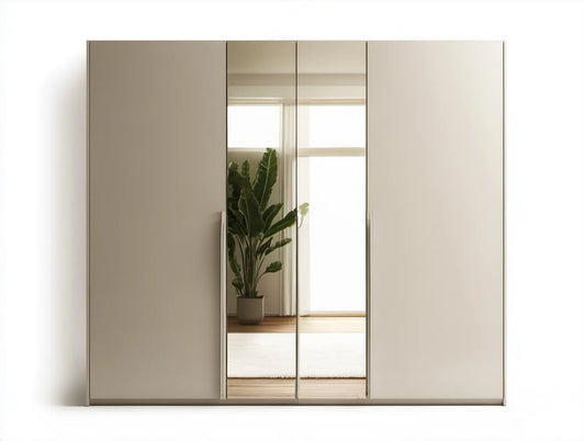 Beżowa szafa czterodrzwiowa z dwoma lustrami, 200 × 60 × 200 cm
