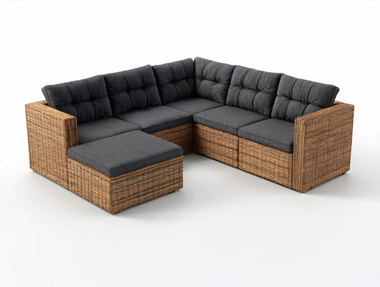 Modułowy narożnik ogrodowy z technorattanu brązowy z ciemnoszarymi poduszkami 280 × 210 × 63 cm
