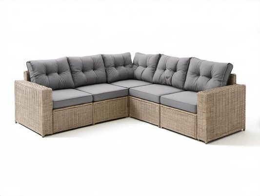 Narożna sofa ogrodowa 5-osobowa z technorattanu PE Beżowa/Szara 280 x 210 x 85 cm
