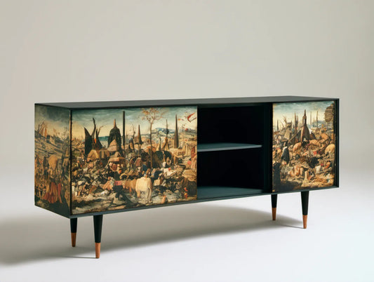 Czarny kredens z dekoracyjnym nadrukiem, 180 x 45 x 80 cm
