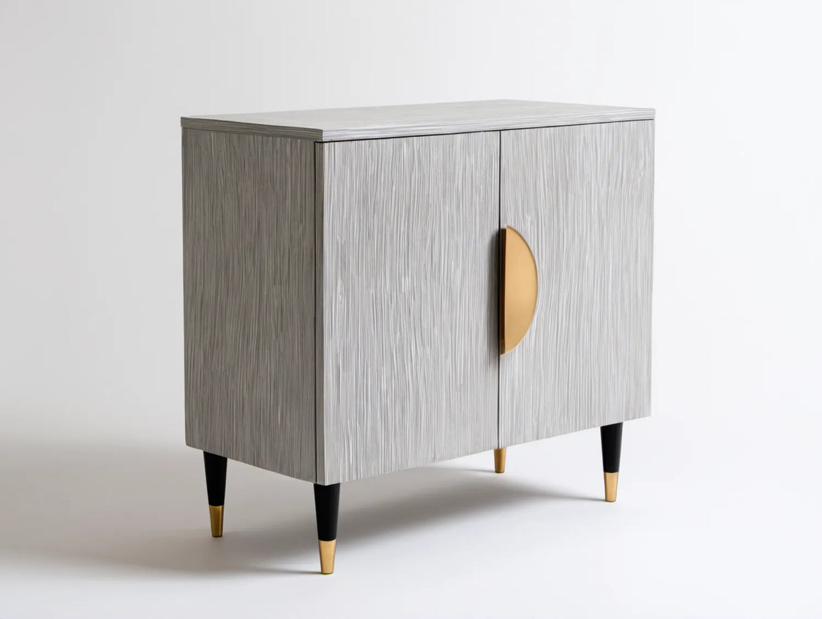 Szara komoda dwudrzwiowa z MDF 90 x 40 x 90 cm ze złotymi detalami