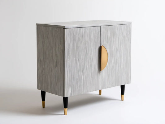 Szara komoda dwudrzwiowa z MDF 90 x 40 x 90 cm ze złotymi detalami